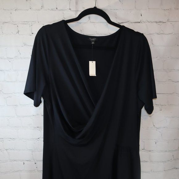 Talbots Black Short Sleeve Faux Wrap Sheath Midi Dress Women's Size 2XP-NWT - Picture 2 of 9